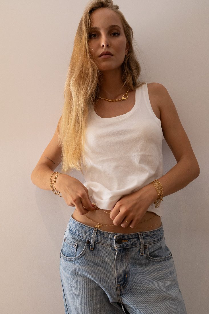 Belly chain permanente simples, plaqueada a ouro